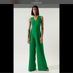 Jumpsuit, Large, Green, Sugar Lips, Wide Legged, V Neck, Sleeveless, Never Worn